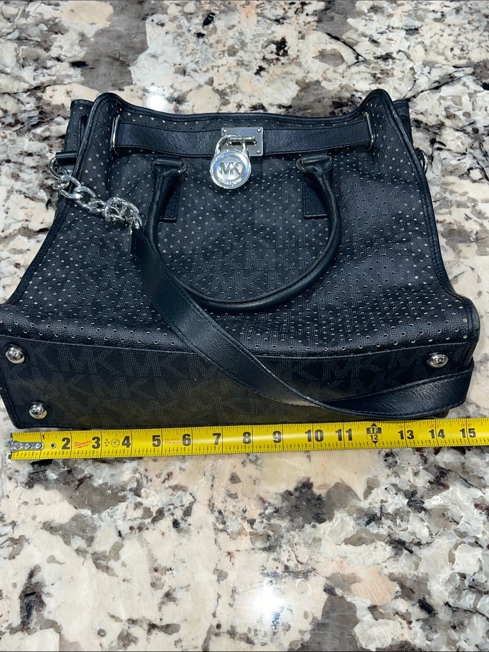 MICHAEL Michael Kors Black Perforated Leather Tote with Silver Hardware